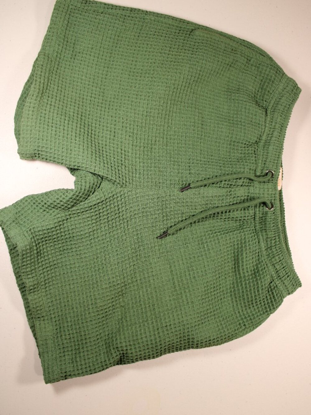 Negative Space Mens Green Size Small Waffle-Weave Drawstring Shorts w/Pockets
